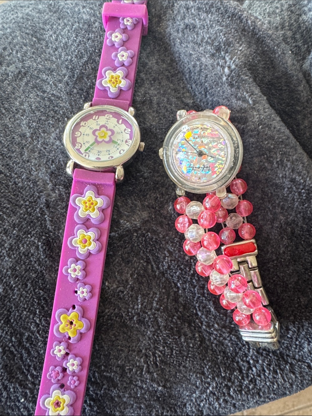 Girls Flower Silicone Watch + Pink Beaded Watch Duo